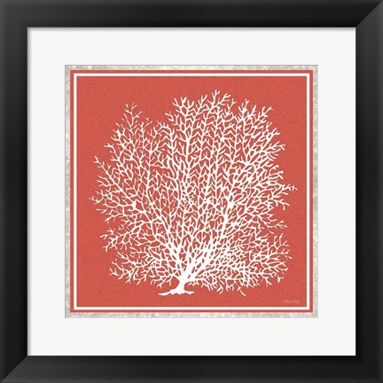 Framed Coastal Coral on Red II Print