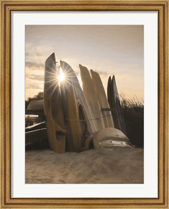 Framed Beach Kayaks Print