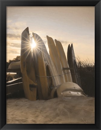 Framed Beach Kayaks Print