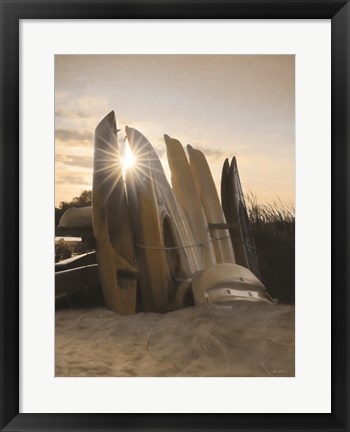 Framed Beach Kayaks Print