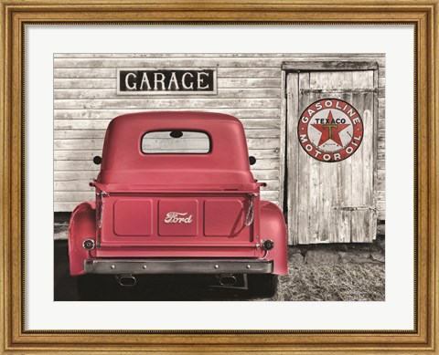 Framed Red Truck with Texaco Sign Print