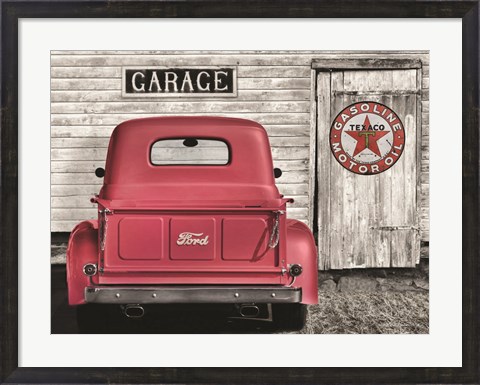 Framed Red Truck with Texaco Sign Print
