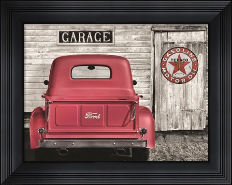 Framed Red Truck with Texaco Sign Print