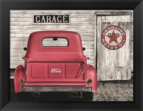 Framed Red Truck with Texaco Sign Print