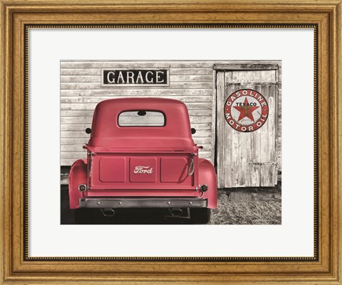 Framed Red Truck with Texaco Sign Print