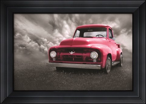 Framed Red Truck at Sunset Print