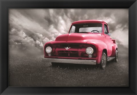 Framed Red Truck at Sunset Print