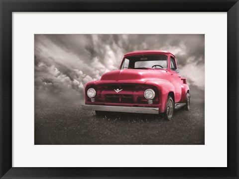 Framed Red Truck at Sunset Print