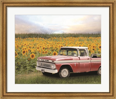 Framed Truck with Sunflowers Print