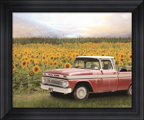 Framed Truck with Sunflowers Print
