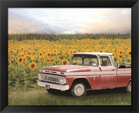 Framed Truck with Sunflowers Print