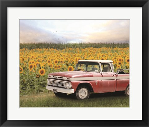 Framed Truck with Sunflowers Print