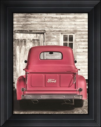 Framed Red Ford at Barn Print