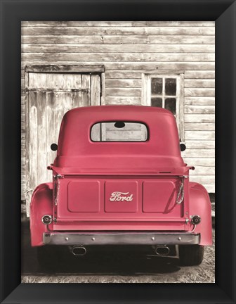 Framed Red Ford at Barn Print