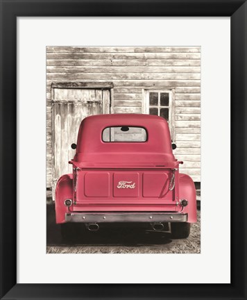 Framed Red Ford at Barn Print