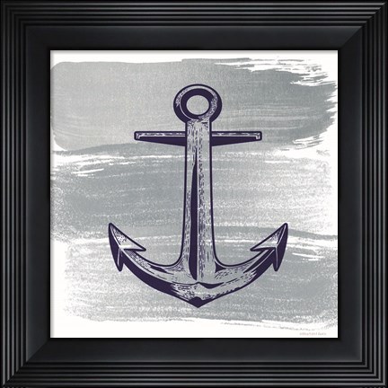 Framed Brushed Midnight Blue Anchor Print