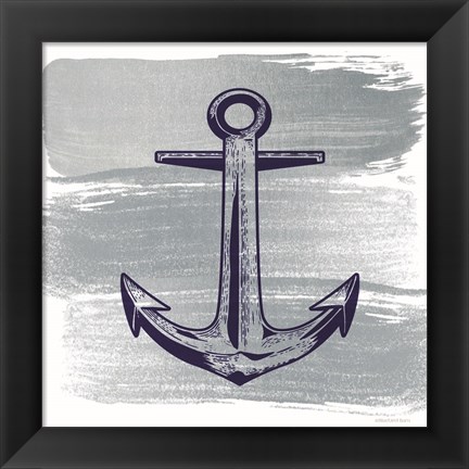 Framed Brushed Midnight Blue Anchor Print