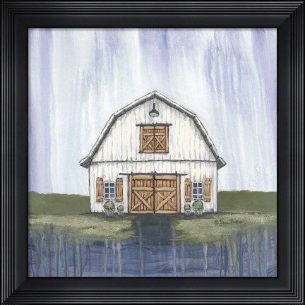 Framed White Garden Barn Print
