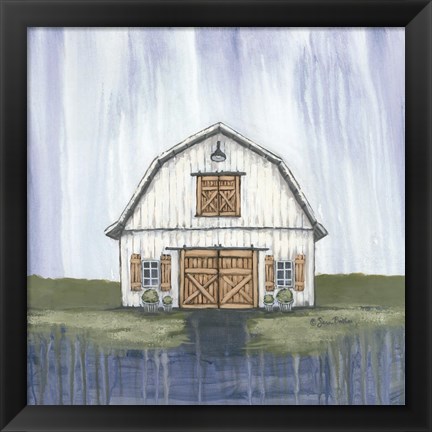 Framed White Garden Barn Print