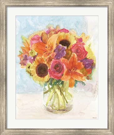 Framed Vase with Flowers I Print