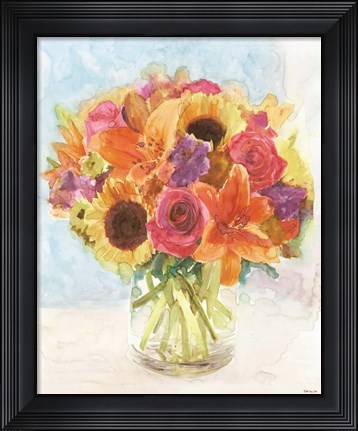 Framed Vase with Flowers I Print
