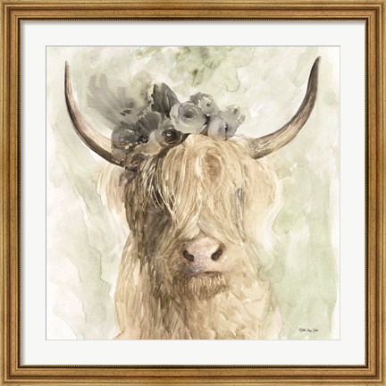Framed Cow and Crown I Print