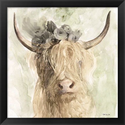 Framed Cow and Crown I Print