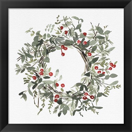 Framed Holly Farmhouse Wreath I Print