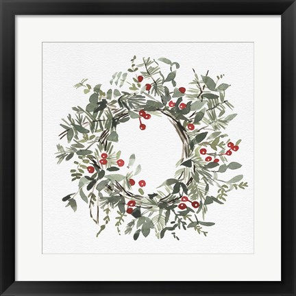 Framed Holly Farmhouse Wreath I Print