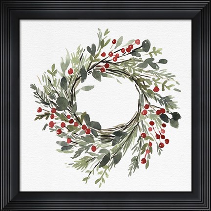 Framed Holly Farmhouse Wreath II Print