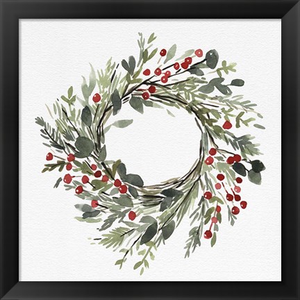 Framed Holly Farmhouse Wreath II Print