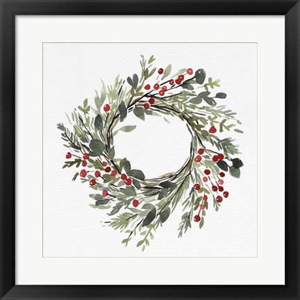 Framed Holly Farmhouse Wreath II Print