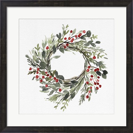 Framed Holly Farmhouse Wreath II Print
