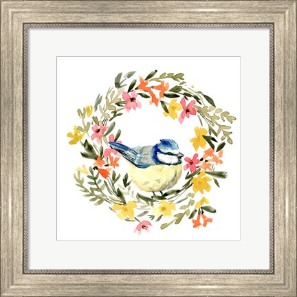 Framed Springtime Wreath &amp; Bird I Print