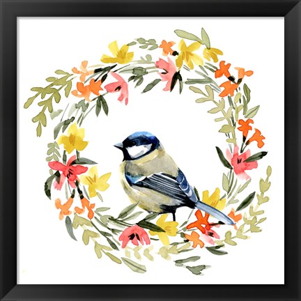 Framed Springtime Wreath &amp; Bird II Print