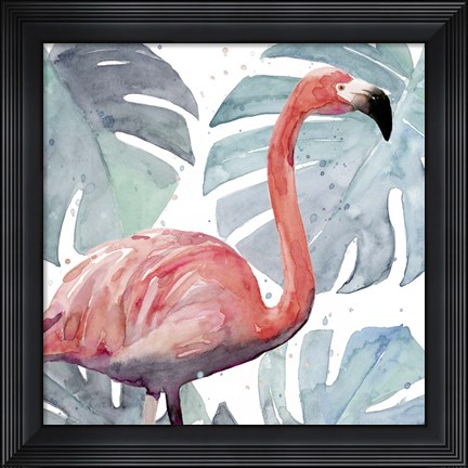 Framed Flamingo Splash I Print