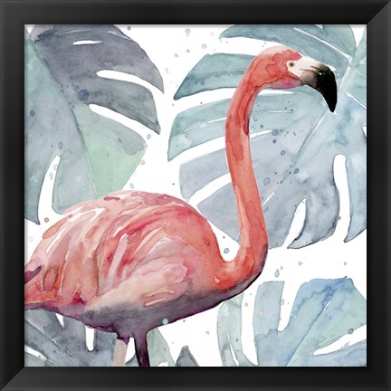 Framed Flamingo Splash I Print