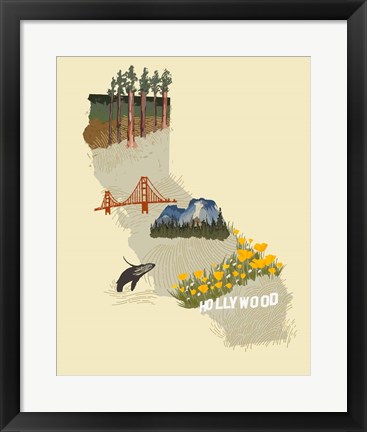 Framed Illustrated State-California Print