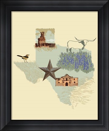 Framed Illustrated State-Texas Print