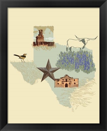 Framed Illustrated State-Texas Print