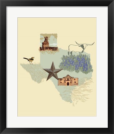 Framed Illustrated State-Texas Print