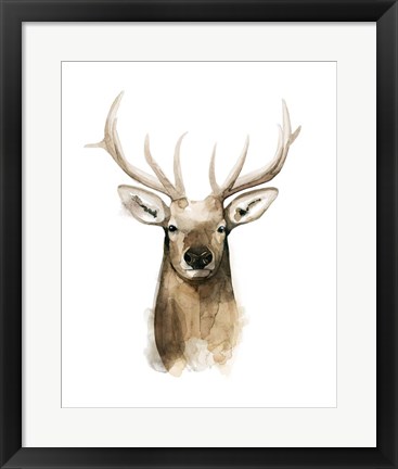 Framed Watercolor Elk Portrait I Print