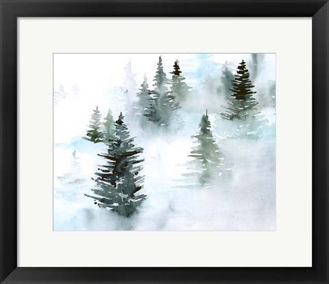 Framed Foggy Evergreens I Print