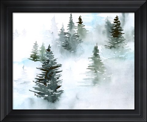 Framed Foggy Evergreens I Print