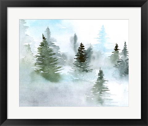 Framed Foggy Evergreens II Print