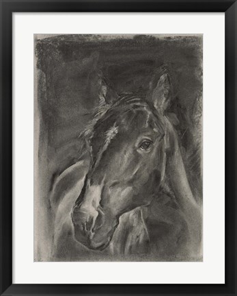 Framed Charcoal Horse Study on Grey II Print