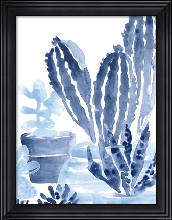 Framed Indigo Succulent I Print