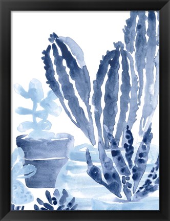 Framed Indigo Succulent I Print