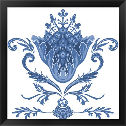 Framed Indigo Chintz I Print