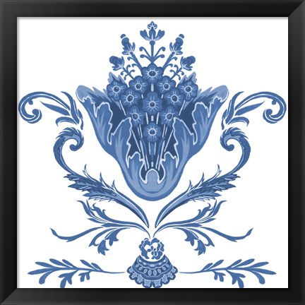 Framed Indigo Chintz I Print